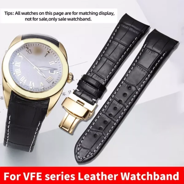VERSACE VFE130014 Black Leather Strap with Gold Buckle 24mm Compatible
