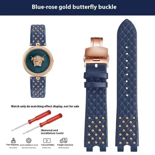 VERSACE PALAZZO VECQ00418/118 Blue Leather Watch Strap 17mm Compatible