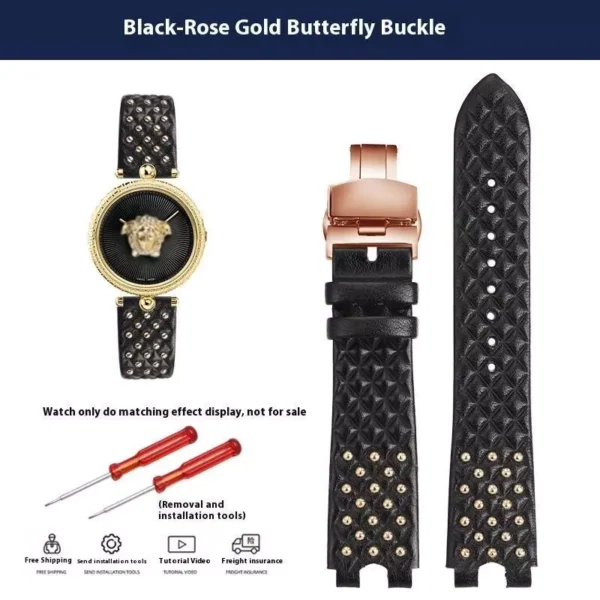 VERSACE PALAZZO VECQ00418/118 Black Leather Watch Strap 17mm Compatible